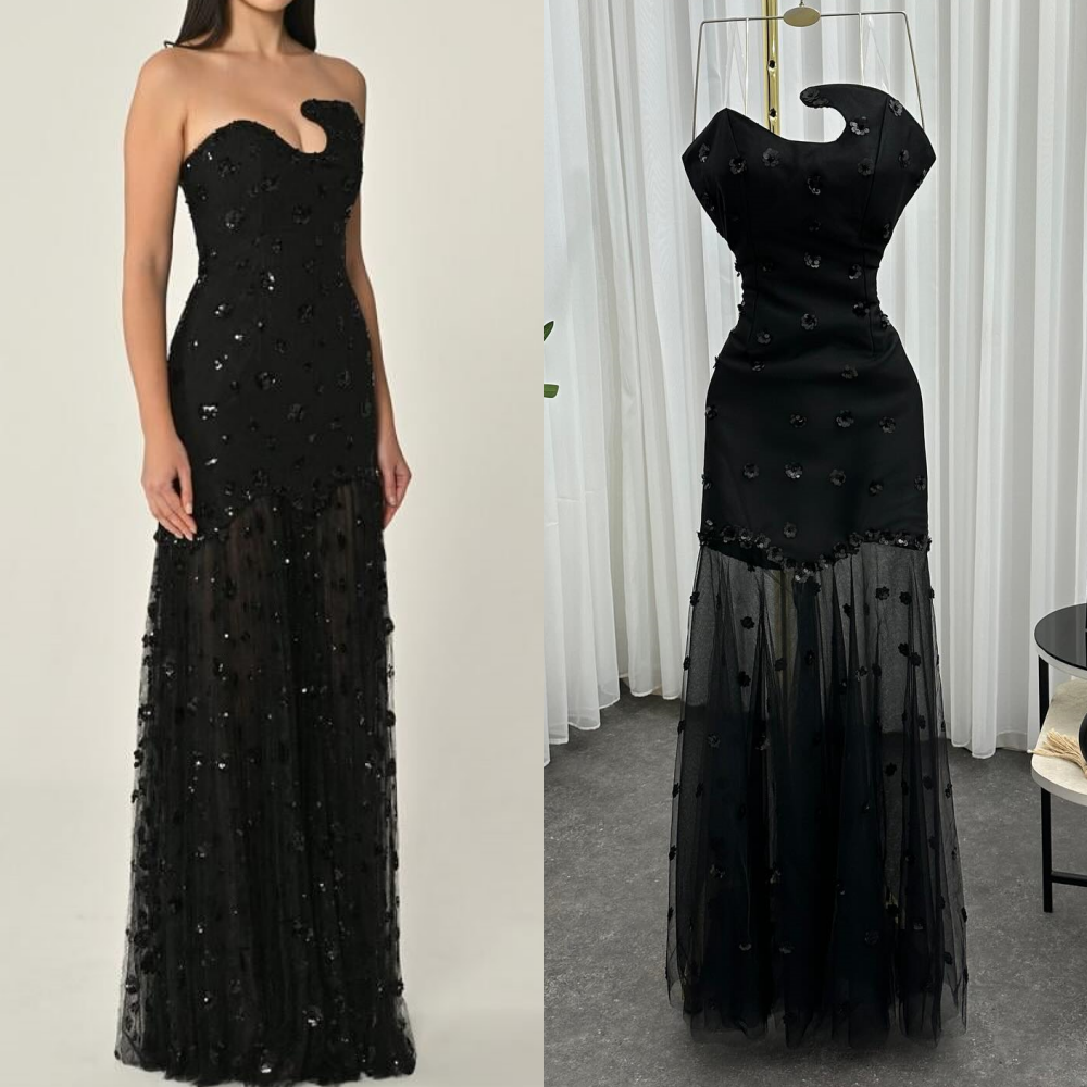 Customized Fashion Intricate Jersey Rhinestone Handmade Flower Beading Straight Strapless Long Dresses Bespoke Occasion Dresses