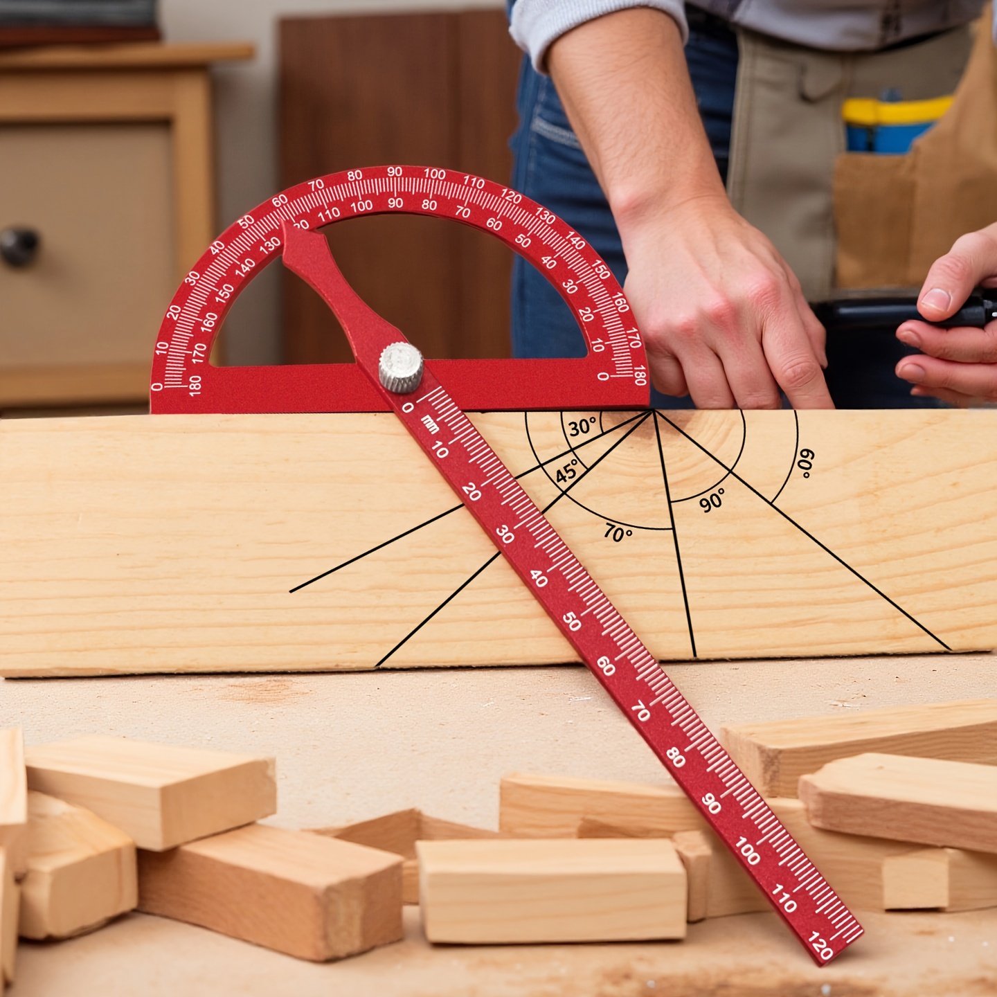 Mehrwinkel-Messlineal oder Kombiset, 180 ° Verstellbarer Winkelmesser für Tischler-DIY-Projekte, technische und technische Zeichnungen