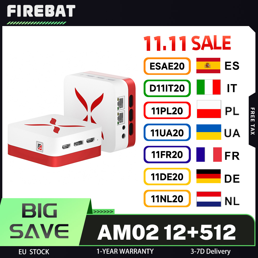 FIREBAT T3 Mini-PC, Intel N150, 4 Kerne, max. 3,6 GHz, 12 GB RAM, 512 GB SSD, 2 x HDMI + DP-Dreifachbildschirm, WLAN 5 Bluetooth 4.2