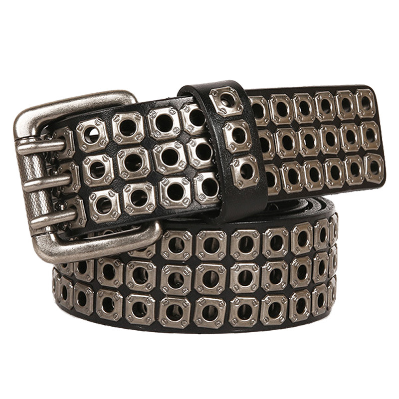 Metal rebite cowboy cinto de couro genuíno cowskin cinto masculino punk rebite jeans cintos para homem ceinture homme cinturones hombre