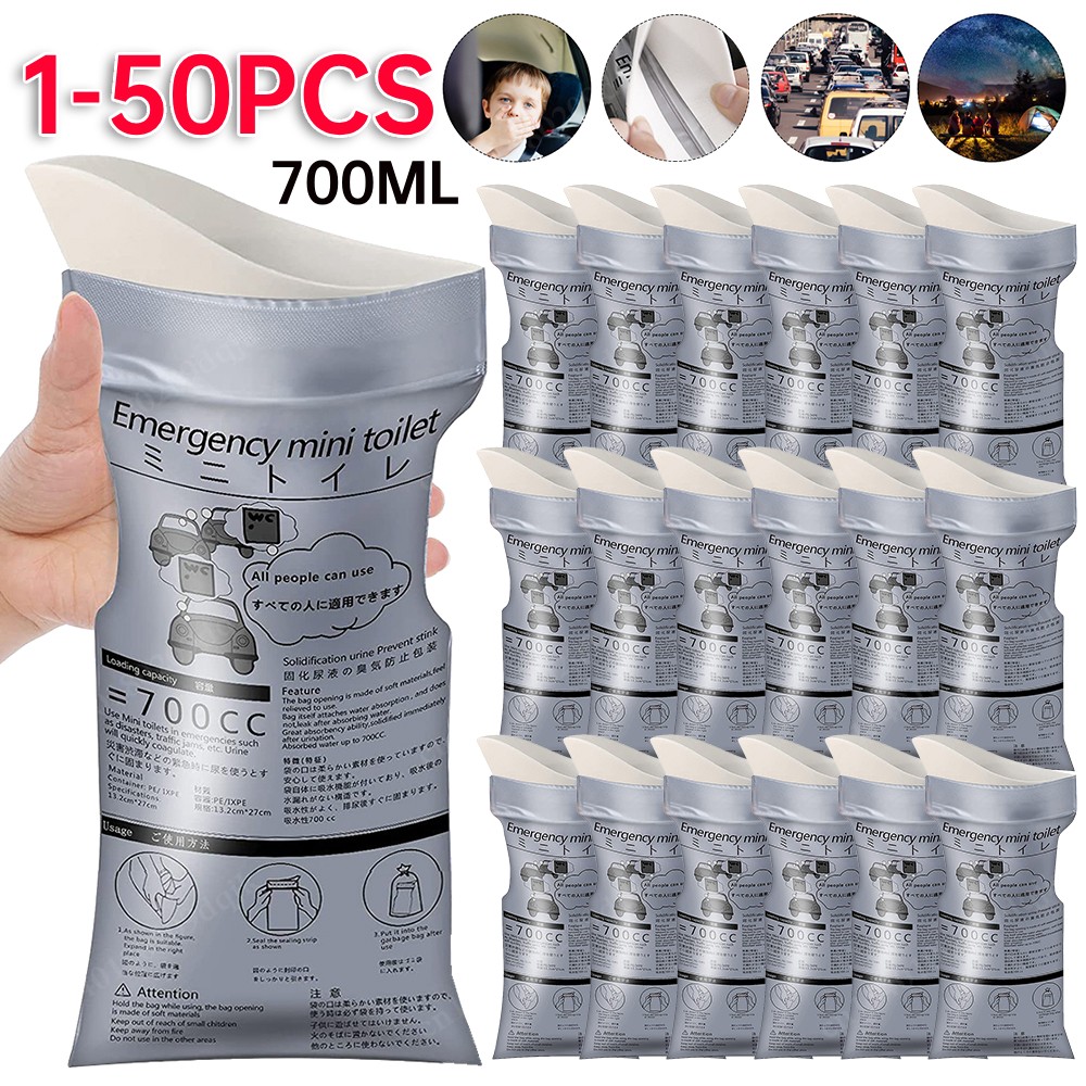 Sacs d'urine d'urgence jetables, 1 à 50 pièces, Mini toilettes mobiles de voyage pour femmes et hommes, sac d'urine Portable, sac de vomissement pour bébé