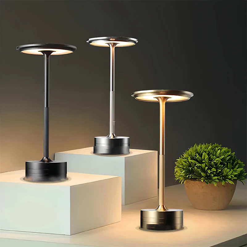 Lámpara LED de escritorio de Metal Vintage, Control táctil, brillo ajustable, recargable, portátil, para oficina, dormitorio, sala de estar, Bar ambiental