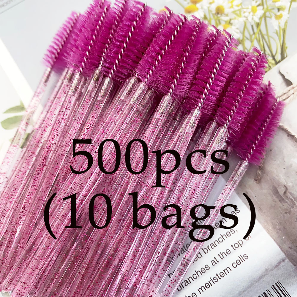 500 Uds. Brocha de maquillaje de pestañas de cristal, varitas para rímel con mango de diamante, herramienta de extensión de pestañas, varitas desechables para rímel