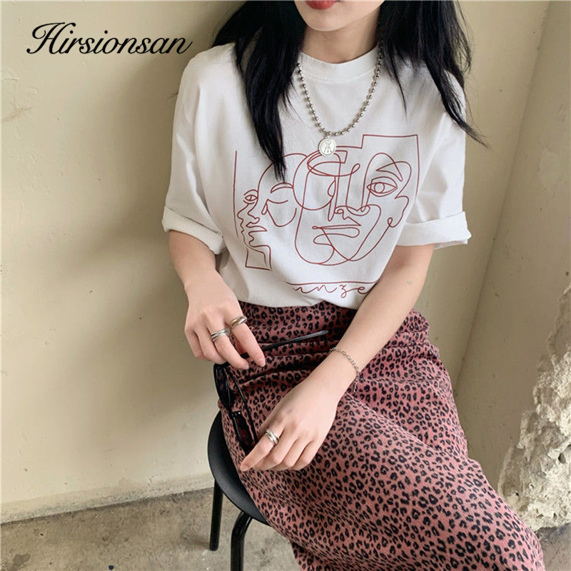 Hirsionsan-Camiseta con estampado de líneas abstractas para mujer, camisetas holgadas suaves con gráfico divertido para mujer, camisetas informales de algodón para verano, camisetas caqui 2023