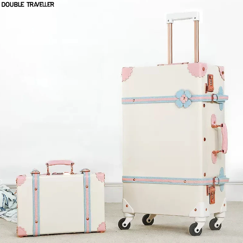 Moda saco de viagem conjunto de bagagem estudante senha tronco bagagem de mão com rodas feminino menina vintage plutônio trole saco cosmético