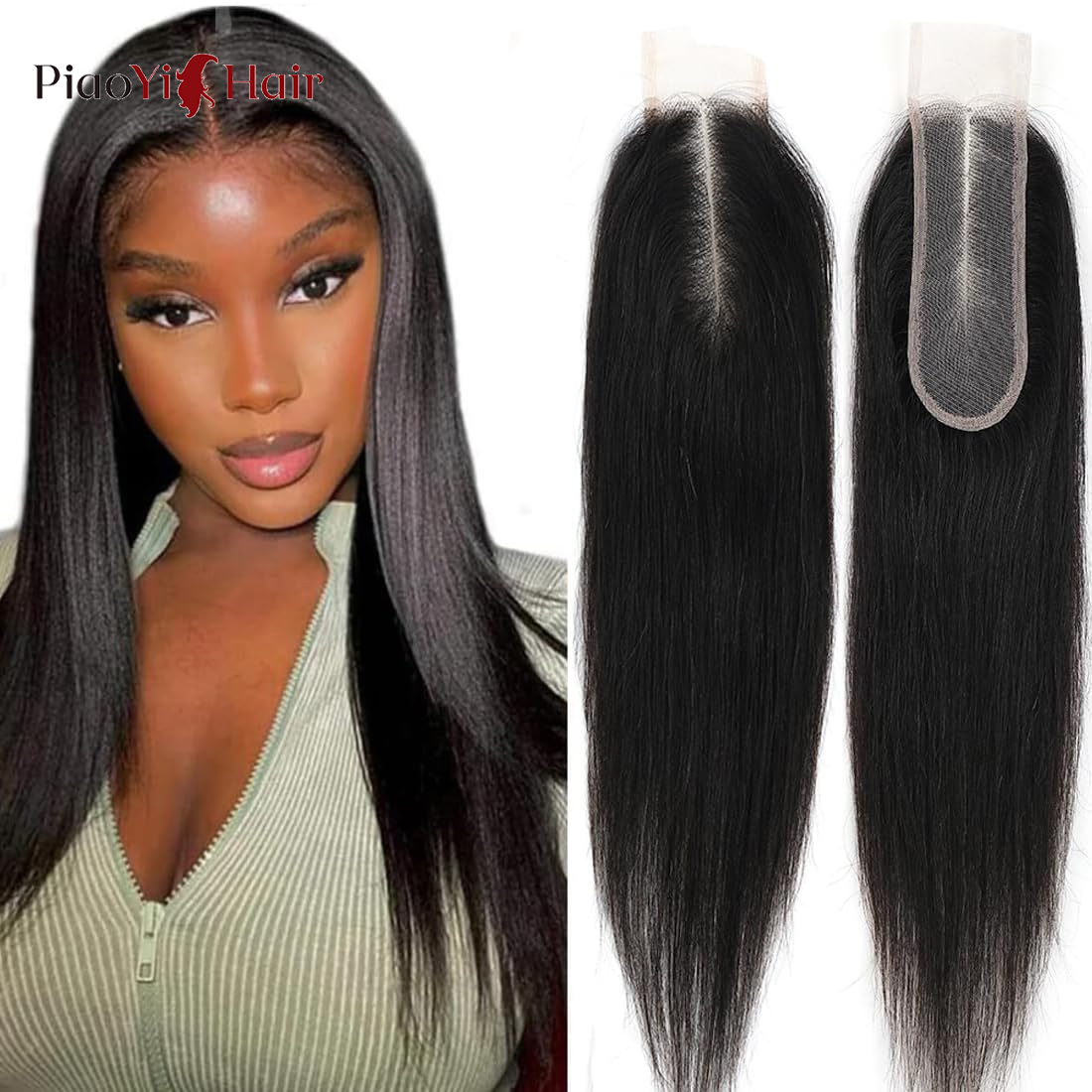 2x6 dentelle fermeture brésilienne cheveux humains 14-24 pouces droite Remy cheveux humains dentelle transparente partie centrale dentelle suisse dentelle pour les femmes