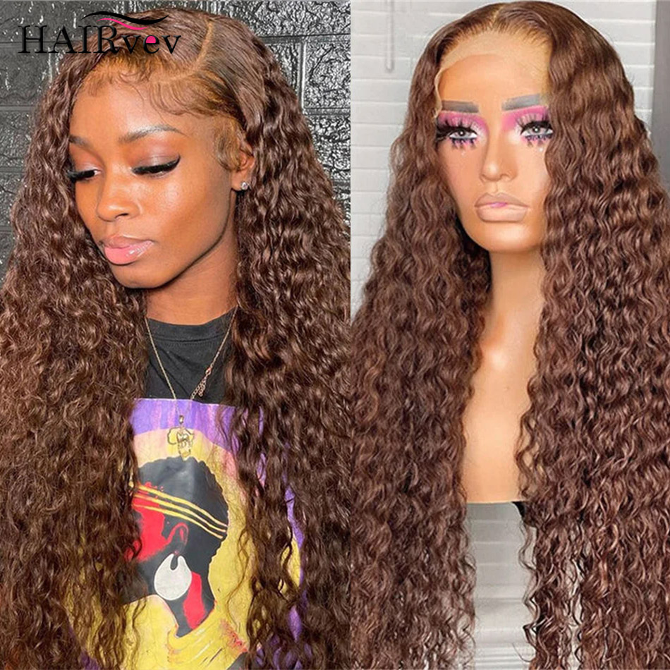 Perruque frontale vague profonde 13x6 Hd dentelle 30 pouces brun chocolat 13x4 bouclés dentelle avant cheveux humains vague d'eau perruques brésiliennes pour les femmes