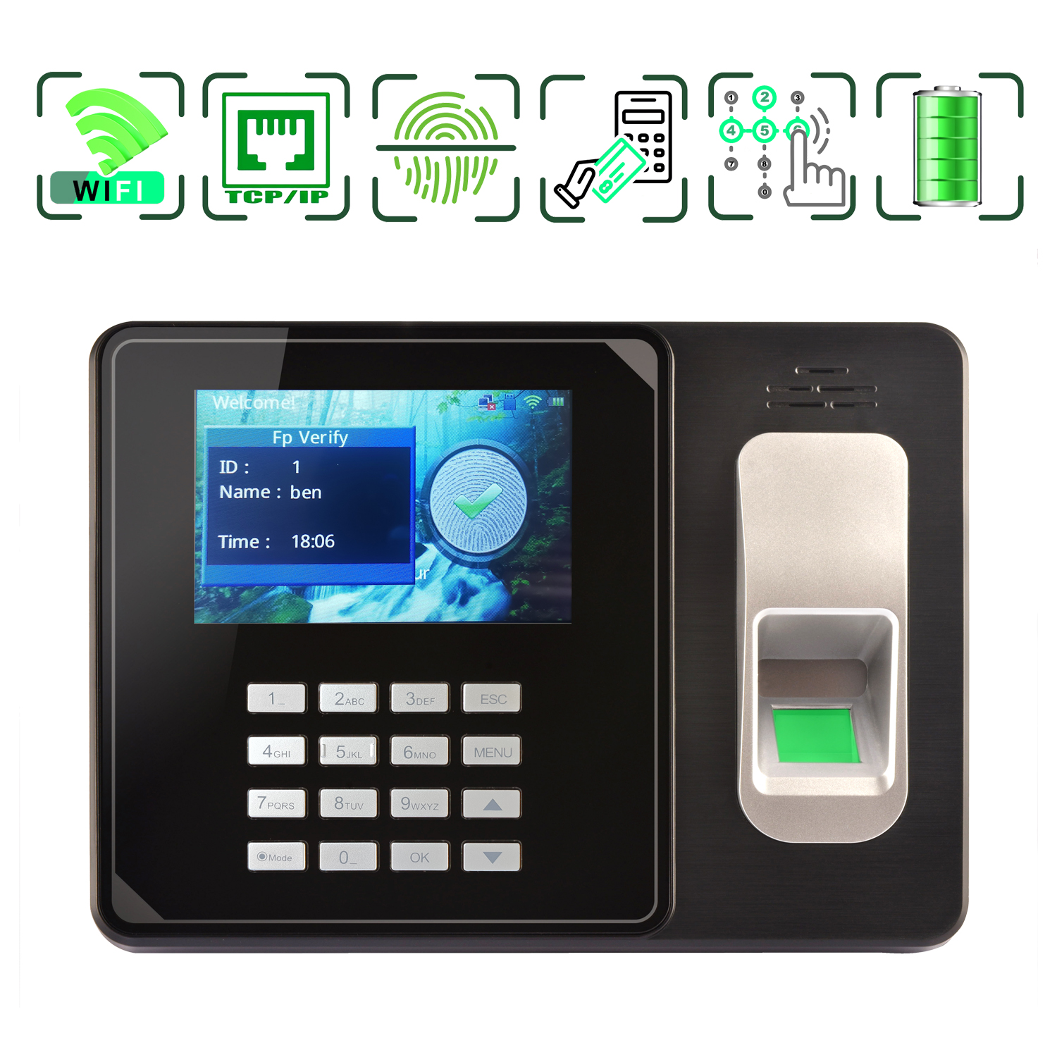 Резервная батарея Wi-Fi Tcp/ip, устройство для отпечатков пальцев, карта времени посещаемости, часы контроля помощи сотрудникам
