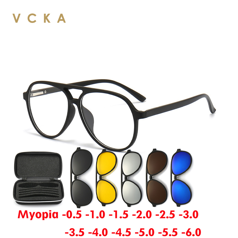 VCKA 6 In1 Pilot spolaryzowane okulary przeciwsłoneczne dla krótkowzroczności 2025 nowy klips magnetyczny mężczyźni kobiety okulary optyczne okulary korekcyjne-0.5 do-6.0