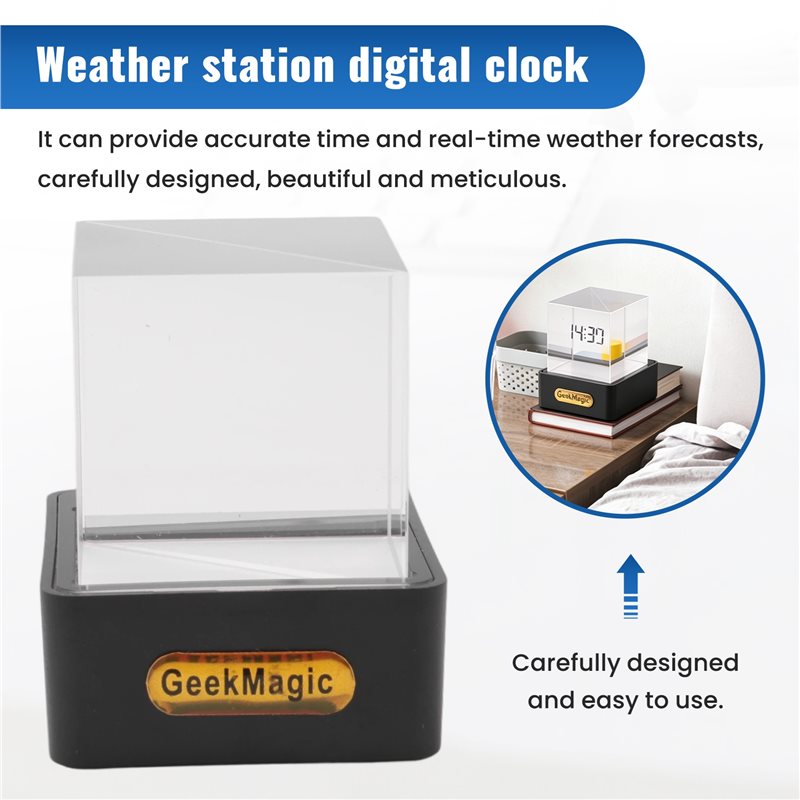GeekMagic Crystal Cube Photo Display Holographic Desktop Smart Weather Station Digital Clock with GIF Animations Album F