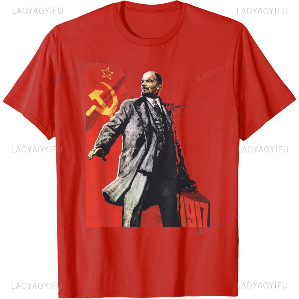 T-shirt Vintage Lenin Forever Unione Sovietica URSS Russia, Stile Retrò, Grafica Casual, Moda Ampia, in Cotone a Maniche Corte