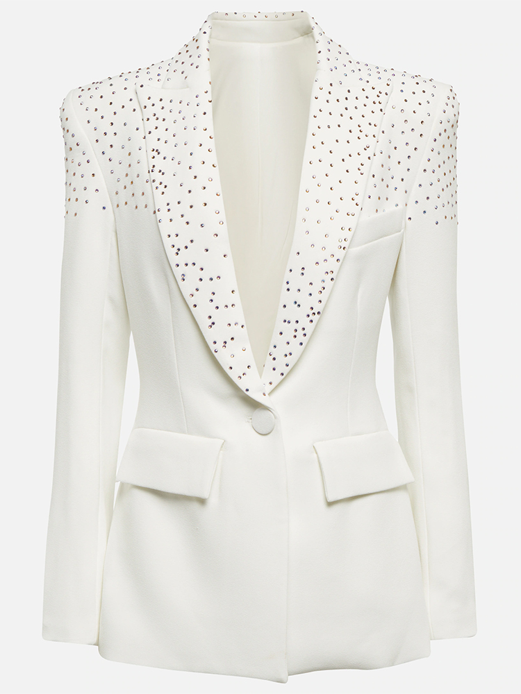 Chaqueta de Diseñador de Moda 2026 de Alta Calidad, Blazer Entallado para Mujer con un Solo Botón, Adornado con Diamantes de Imitación y Cuentas