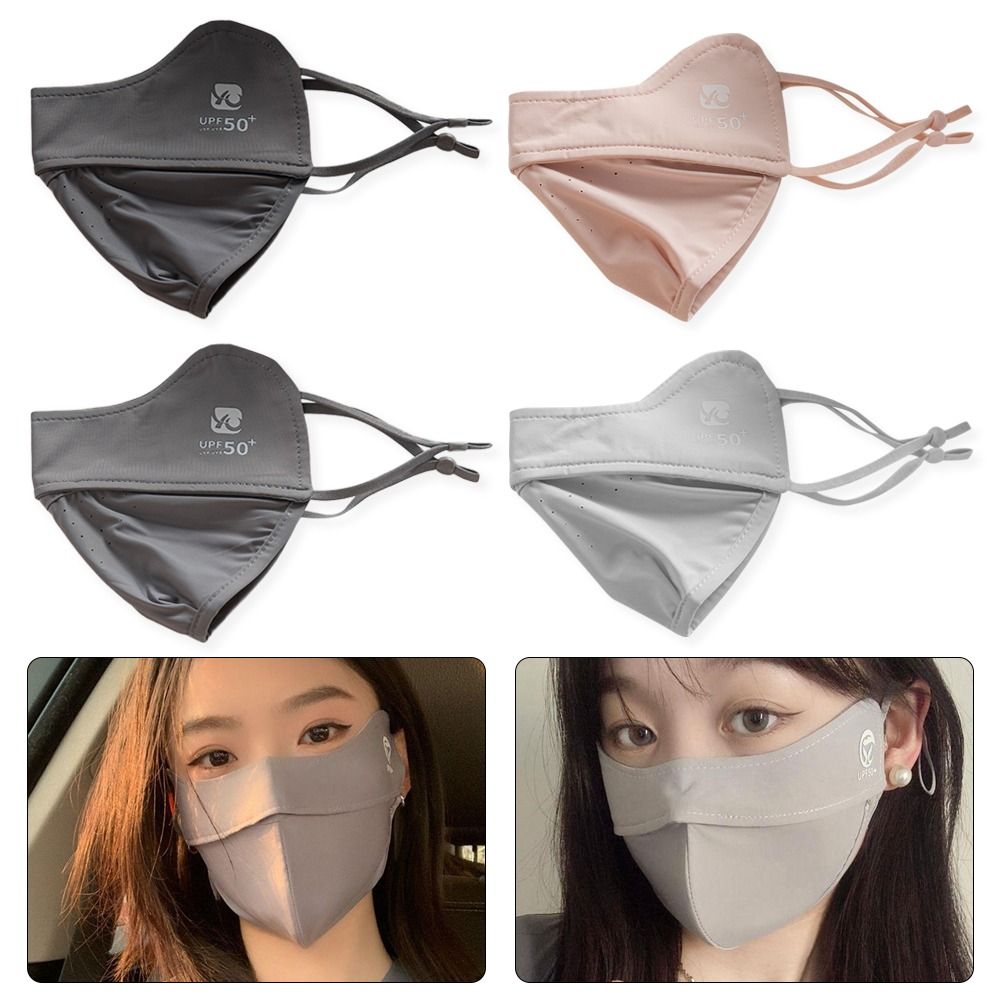 Protetor Facial Anti-UV para Mulheres, Seda Gelo, Proteção Solar, Máscara de Condução, Protetor Solar de Verão, Chapéus Solid Color, 1Pc