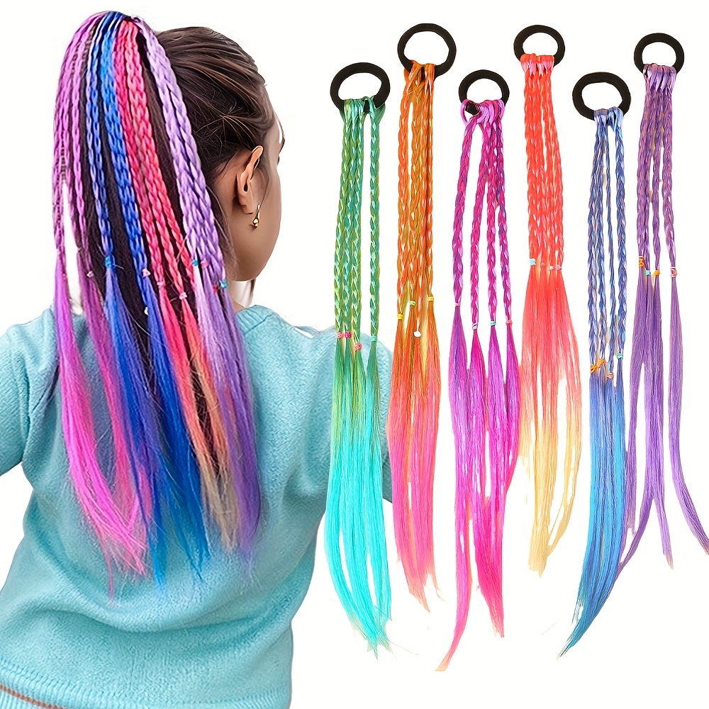 6 peças de laços de cabelo trançados de peruca doce estilo boêmio multicolorido adequados para meninas