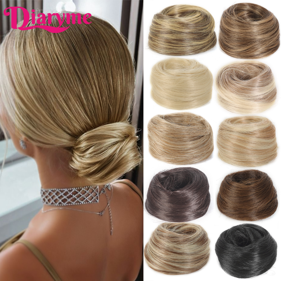 ผมสังเคราะห์ผู้หญิงตรง Updo ผมผูกยางยืดหยุ่น Chignon Hairpiece Extensions ผมธรรมชาติ Hairpiece fo