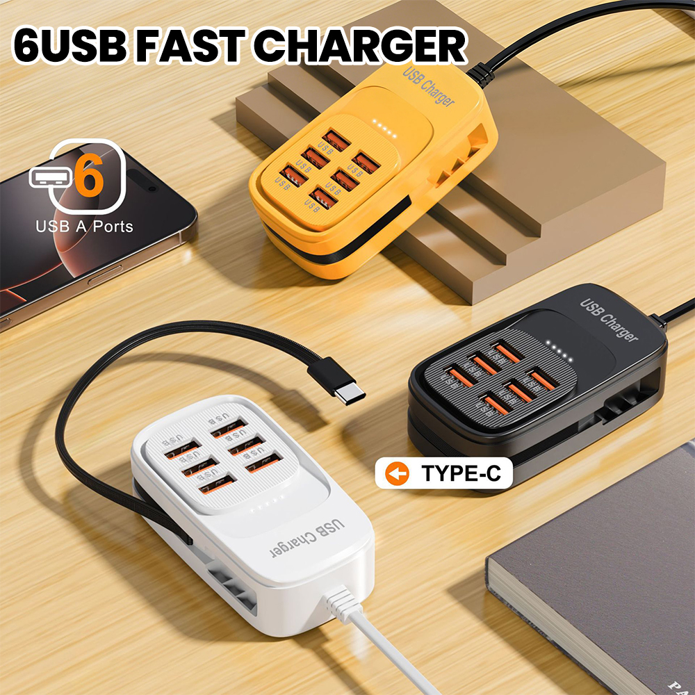 Estación de Carga USB Multi-Puerto 6 en 1, 3PD 3USB, Regleta de Escritorio, Adaptador de Carga Rápida, Enchufe EU, UK, US, Enchufe de Viaje