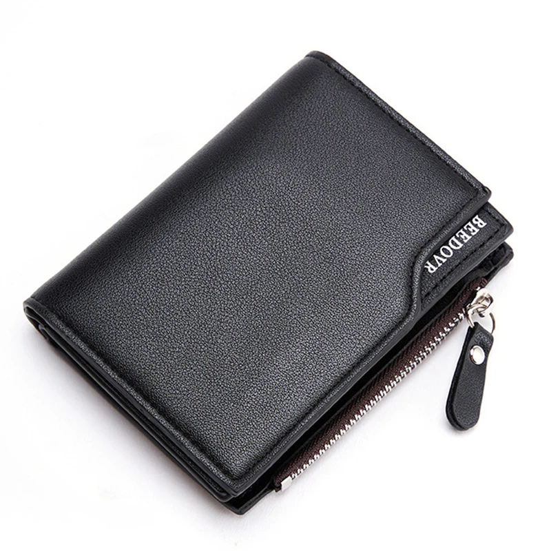 Cartera corta de cuero PU para hombre, monedero negro para café, tarjeteros con cremallera, billetera para hombre, monedero, carteira masculina