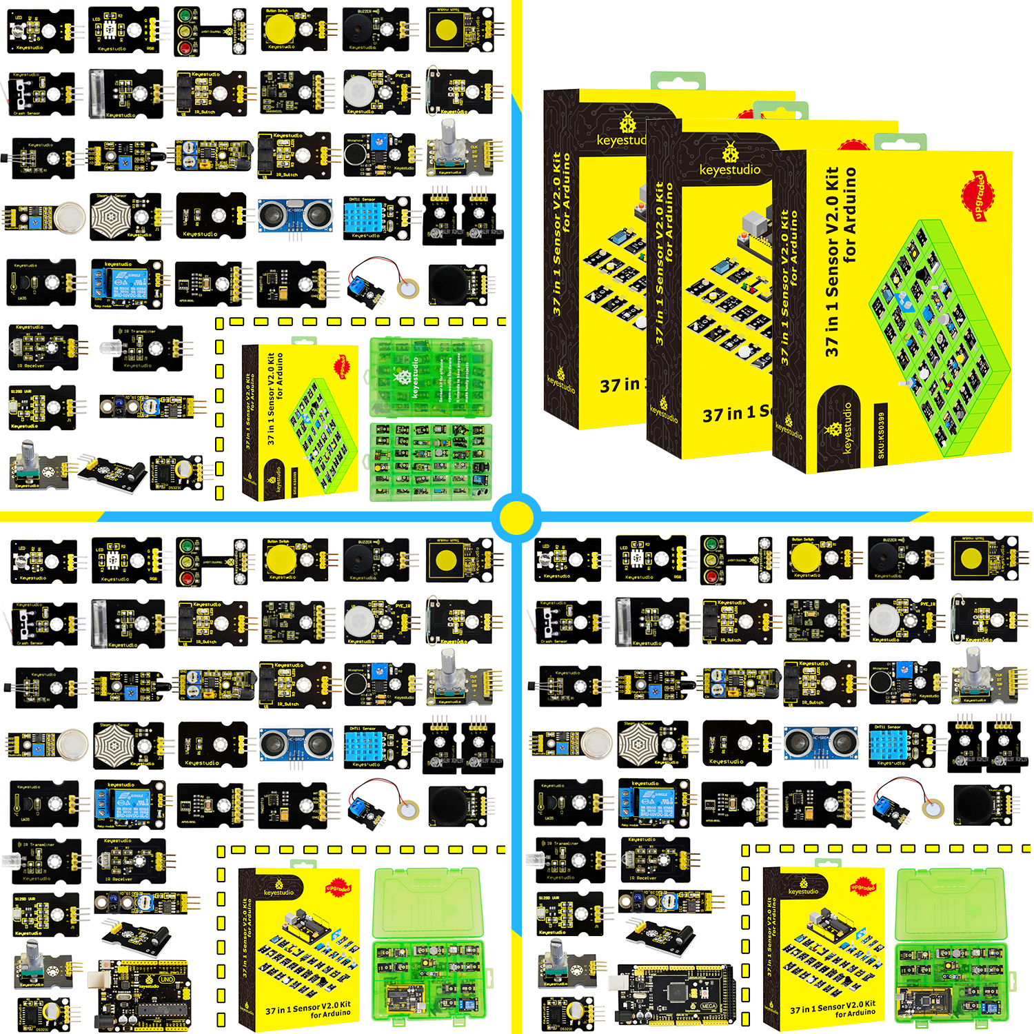 Keyestudio Nuovo Kit di Avviamento Sensore V2.0 37 In 1 Scatola Con Scheda UNO R3 O Mega 2560 R3 Per Arduino Starter Kit Elettronico FAI DA TE