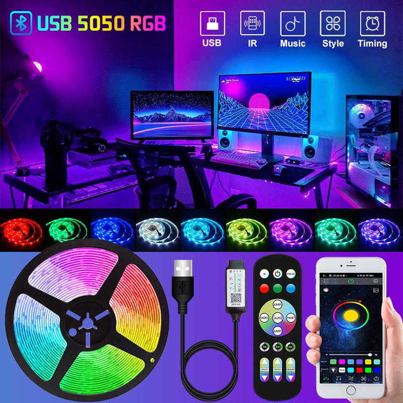Tira de luces LED USB de 1M-30M, Bluetooth RGB 5050 5V RGB, cinta de lámpara LED Flexible, cinta de diodo de retroiluminación de pantalla de escritorio de TV