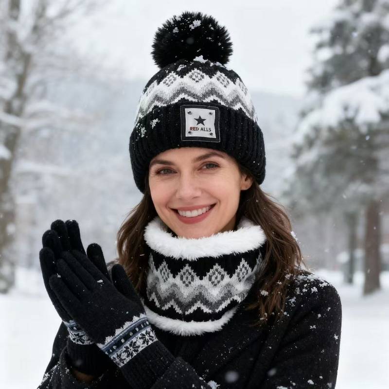 3 teile/satz Winter Hüte für Frauen Beanie Hut Schal Handschuhe Set Damen Beanie mit Schal Hals Wärmer Touchscreen Handschuhe