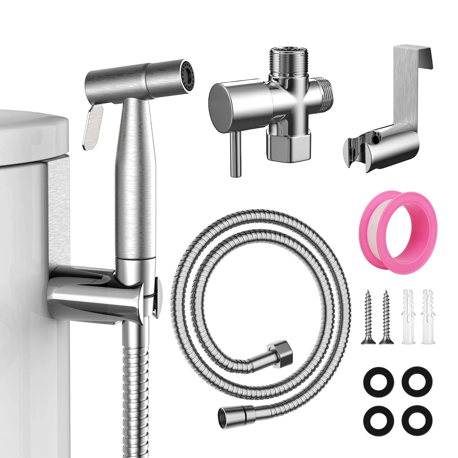 Handheld-Bidet-Sprühgerät für die Toilette, verstellbare Wasserdruckkontrolle, Bidet-Schlauchaufsatz, Duschbrause, Stoffwindel-Sprühgerät-Set