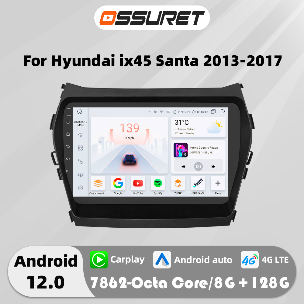 Android Auto Car radio GPS Stereo For Hyundai Ix45 Santa Fe 2013 -2017 2din Autoradio Multimedia player 4G Octa Core Head Unit