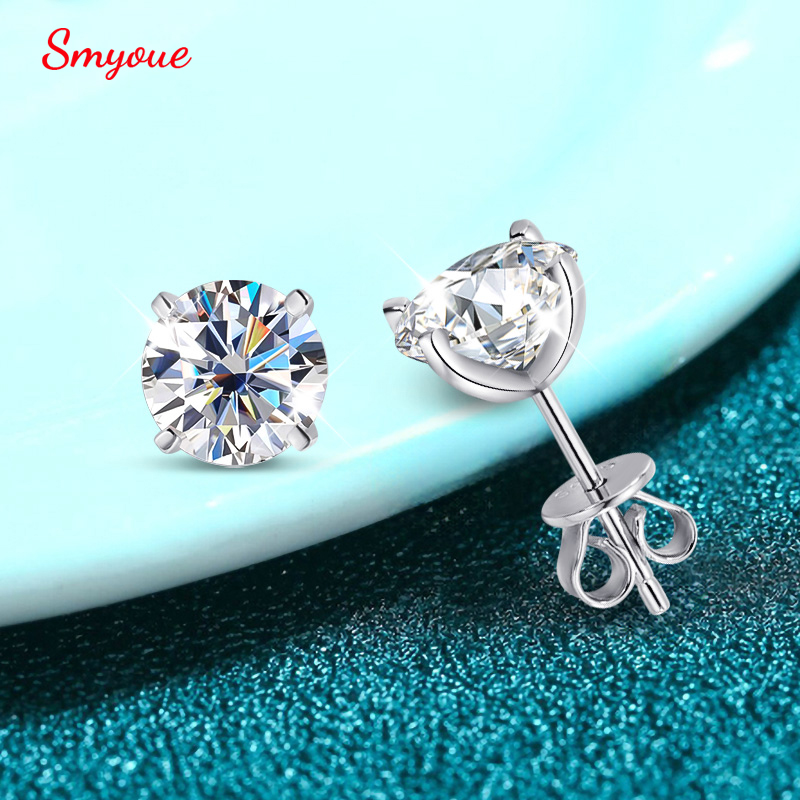 Smyoue każdy 0.2-2CT GRA certyfikowane kolczyki Moissanite dla kobiet 4 pazury musujące wesele biżuteria srebro S925