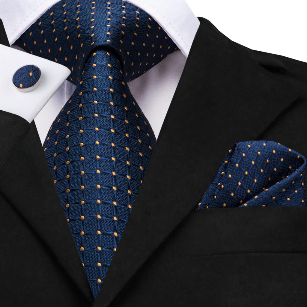 Cà Vạt Nam Lụa Xanh Dương Phối Chấm Bi Cà Vạt Bộ Kẻ Sọc Dây Cho Đám Cưới Cà Vạt 150 Cm Hi-áo SN-3529 Dropshipping