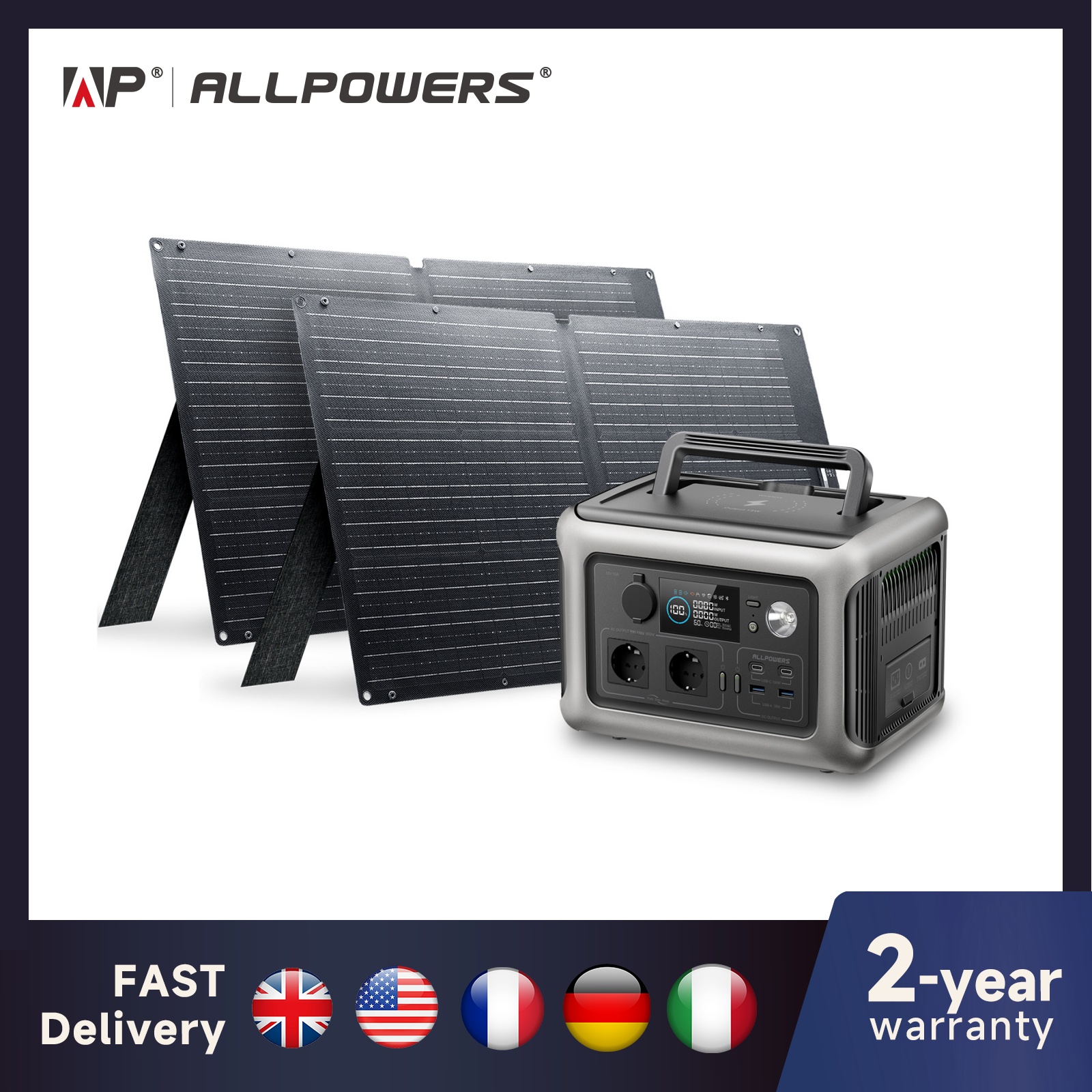 ALLPOWERS Солнечная панель 100 Вт 140 Вт 200 Вт Зарядное устройство для солнечной энергии с аккумулятором LiFePo4 299 Втч 600 Вт Портативная электростанция для кемпинга RV