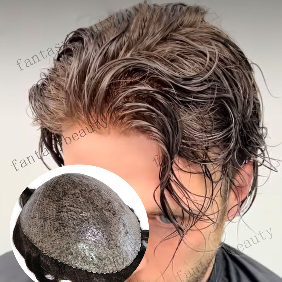 Natural Hairline Men's Toupee Wig 30mm Wave /Natural Straight Durable 0.1MM Poly Brown #2 Grey 1B10 HumanHair ProsthesiCapillary