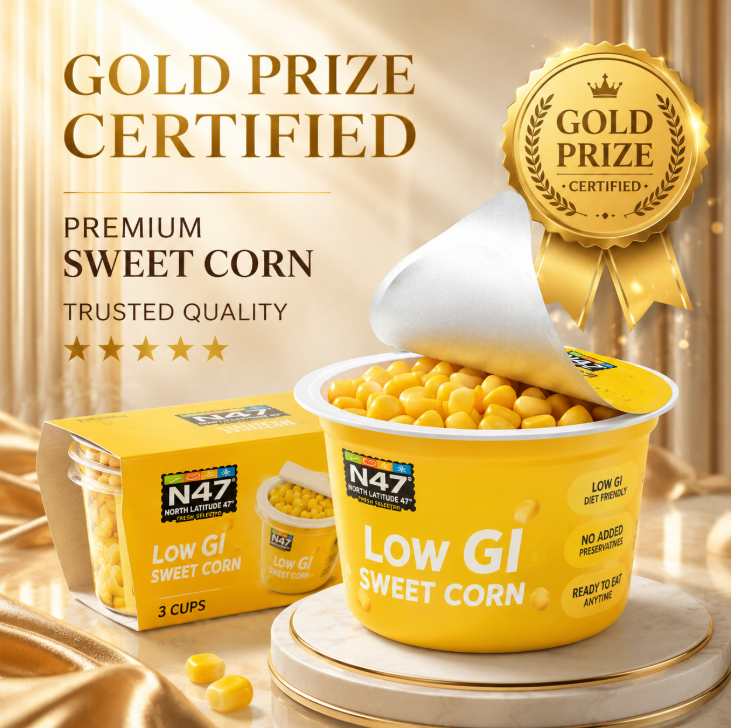 Monde Selection Gold Award N47 Low GI Kant-en-klare Fruitmaïs Kernels in Bakjes, 3 Bakjes per Verpakking, 160g Totaal, Draagbare Open-en-Eet Snack, Gekweekt op Zwarte Bodem op Hoge Latentie, Laag in vet, Hoog in voedingsvezels, Voor Bloedsuikercontrole, V