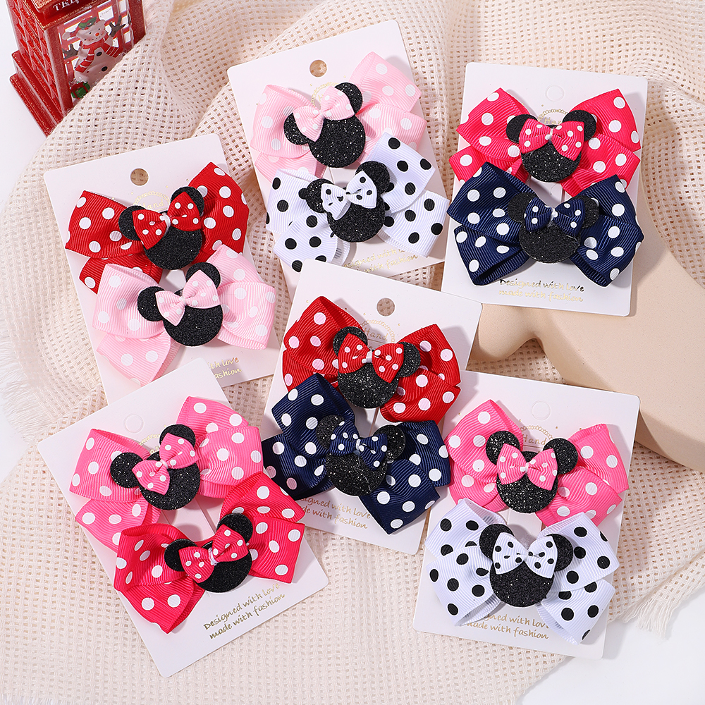 2 unids/set Grils encantadoras pinzas para el cabello con lazo de lunares para el cabello horquillas de dibujos animados para niños pequeños accesorios para el cabello de Boutique para bebés