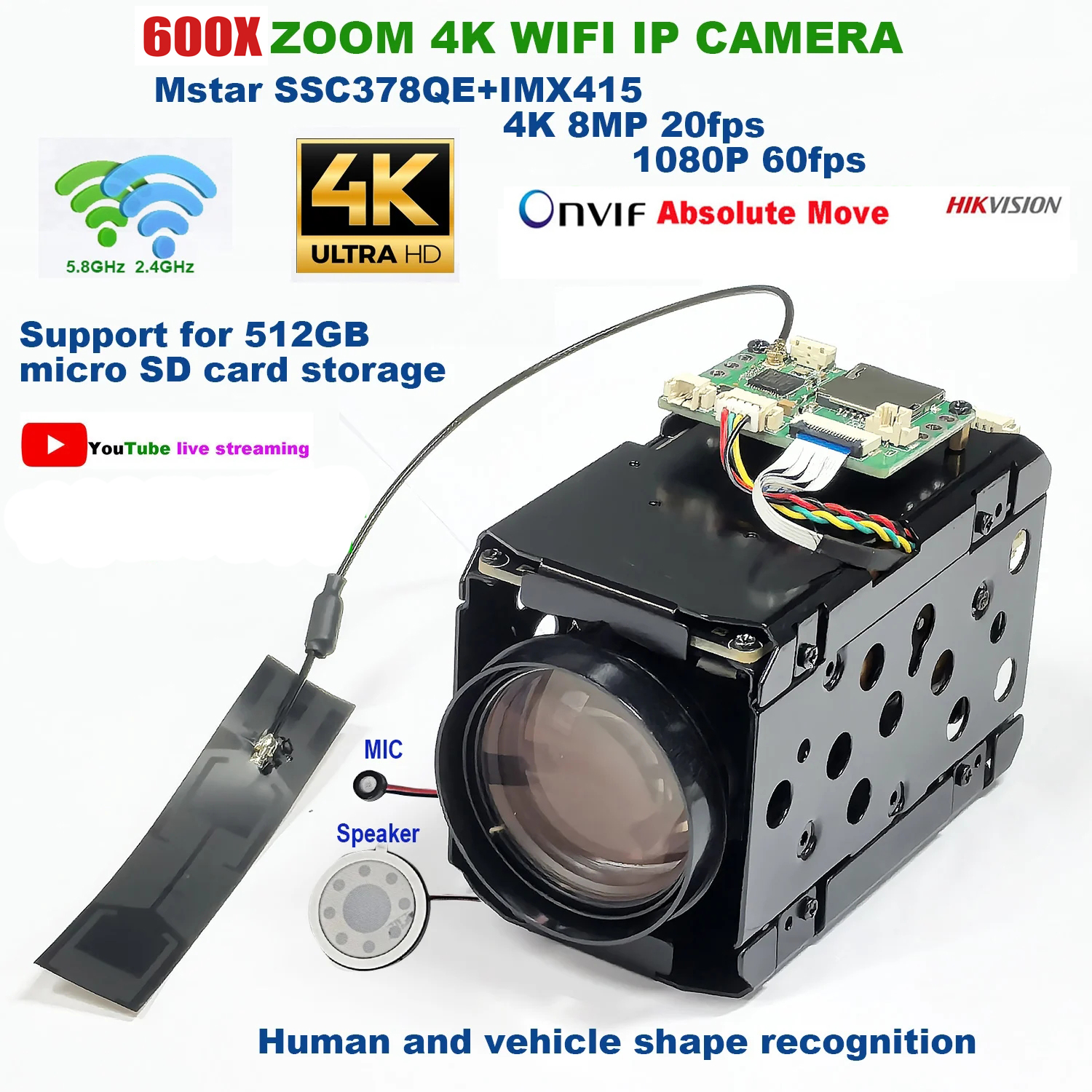 4K 8MP 600X ZOOM WIFI IP-камера RTMP Auto IRIS Hikvision Protocol IVM4200 P2P ONVIF IMX415 Поддержка SD 256 ГБ IP-камера