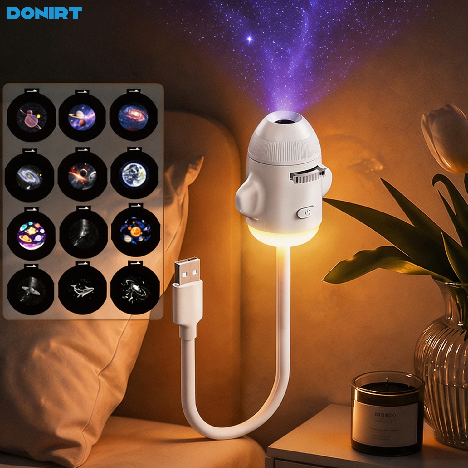 Projecteur de Galaxie 2-en-1 avec Lumières d'Ambiance et Projection d'Étoiles, Lampe de Projection pour Voiture, Veilleuse Spatiale Lune