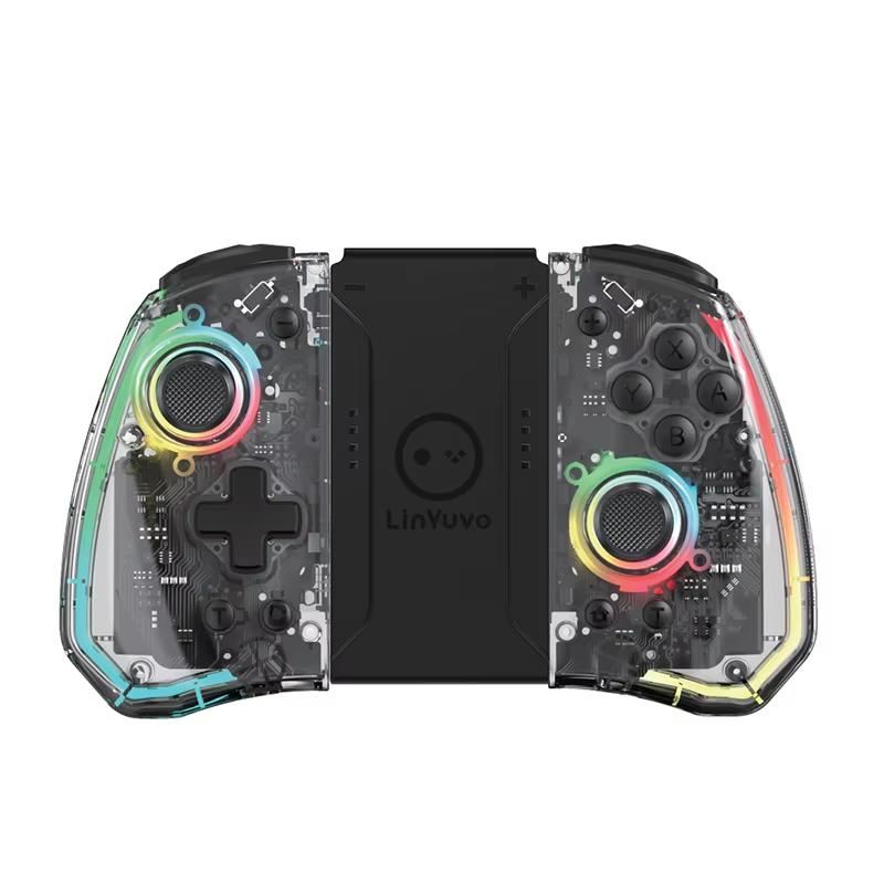 LinYuvo KS40 Gamepad Nirkabel Transparan untuk Switch/OLED dengan LED 8 Warna, Fungsi Turbo. Joystick Pengontrol untuk Switch Lite