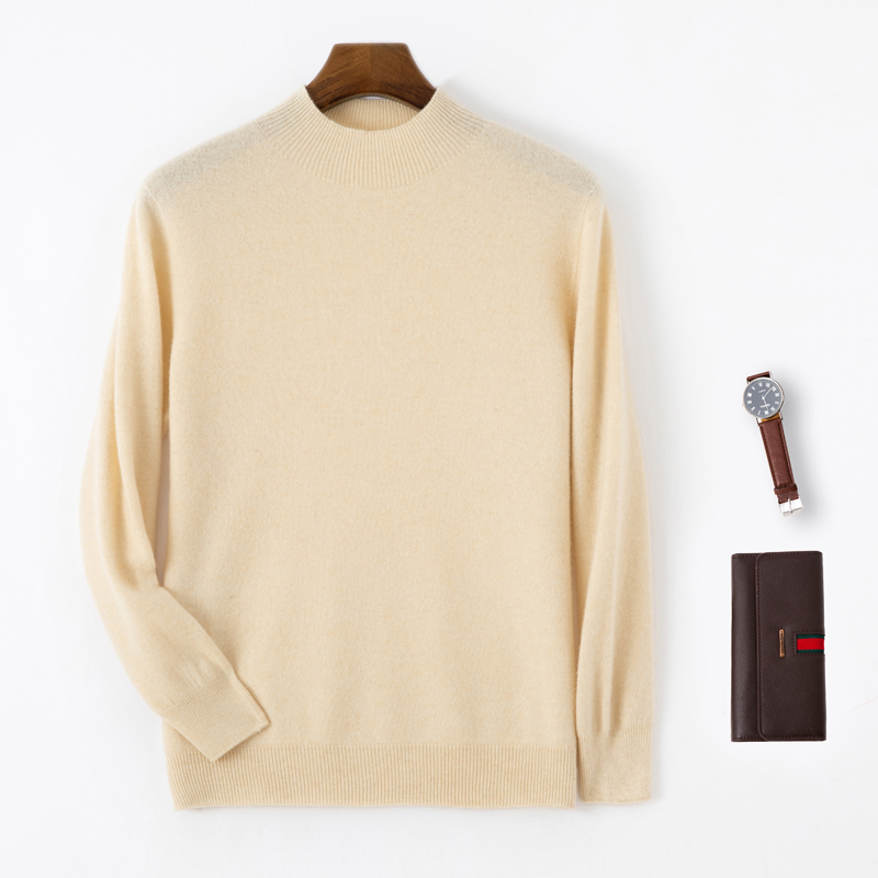 2024 Otoño/Invierno nuevo suéter de cachemira para hombre 100% Jersey de punto de lana merina informal de negocios suéter de manga larga con cuello medio alto