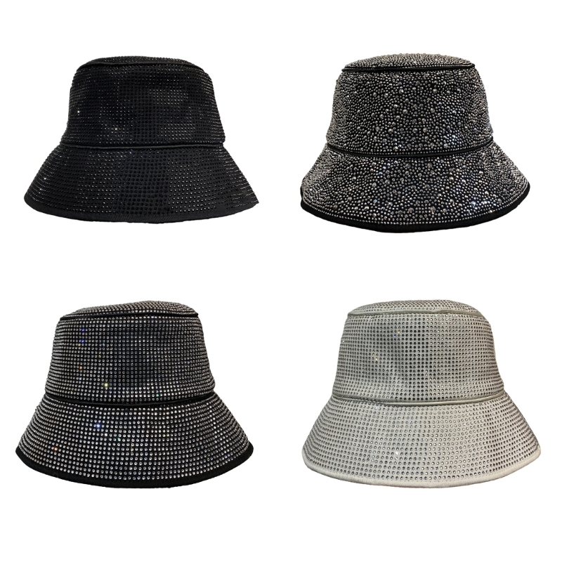 Pełny diamentowy przyciągający wzrok kapelusz typu Bucket Fedoras Bling Panama wiosenny letni męski filcowy kapelusz