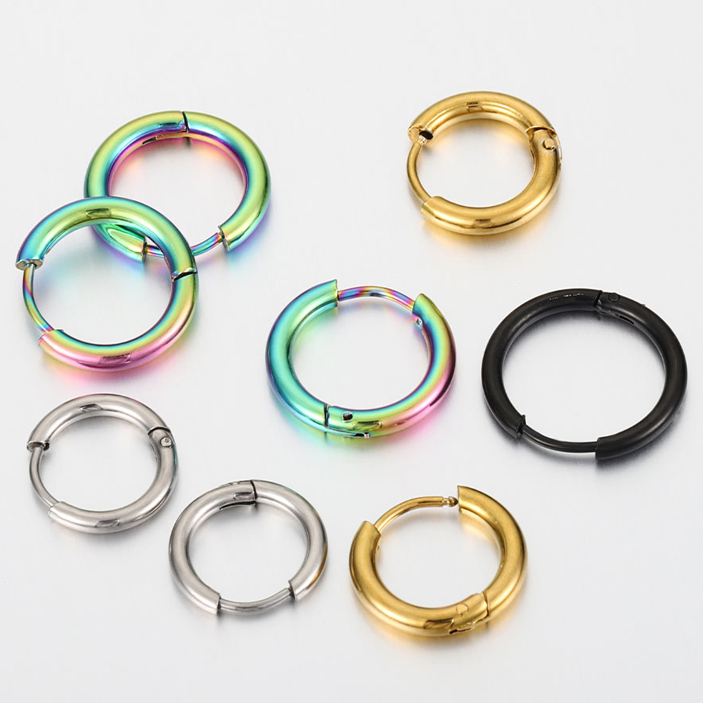 Pendientes de aro de acero inoxidable para hombre y mujer, 10 piezas, diámetro de 8-20mm, círculo antialérgico, hebilla para la oreja, fabricación DIY, accesorios de joyería para la oreja