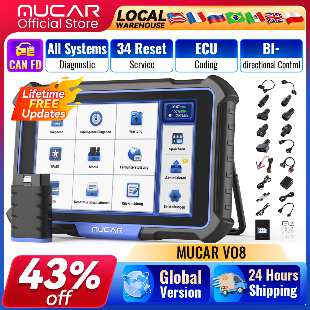 Herramienta de Diagnóstico OBD2 MUCAR VO8 con Actualización Gratuita de por Vida, Compatible con CAN FD, Diagnóstico Completo del Sistema, Codificación ECU, Bidireccional, 34 Servicios