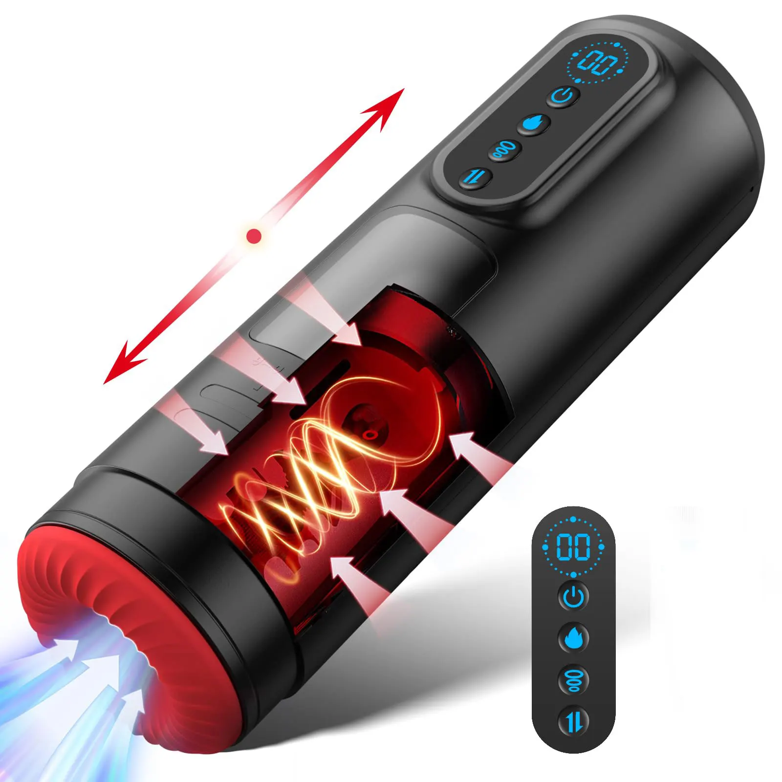 Masturbateur masculin à succion automatique LCD, 9 vibrations de poussée, Machine à pipe, chauffage, chatte, pompe à pénis, tasse de Masturbation, jouets sexuels