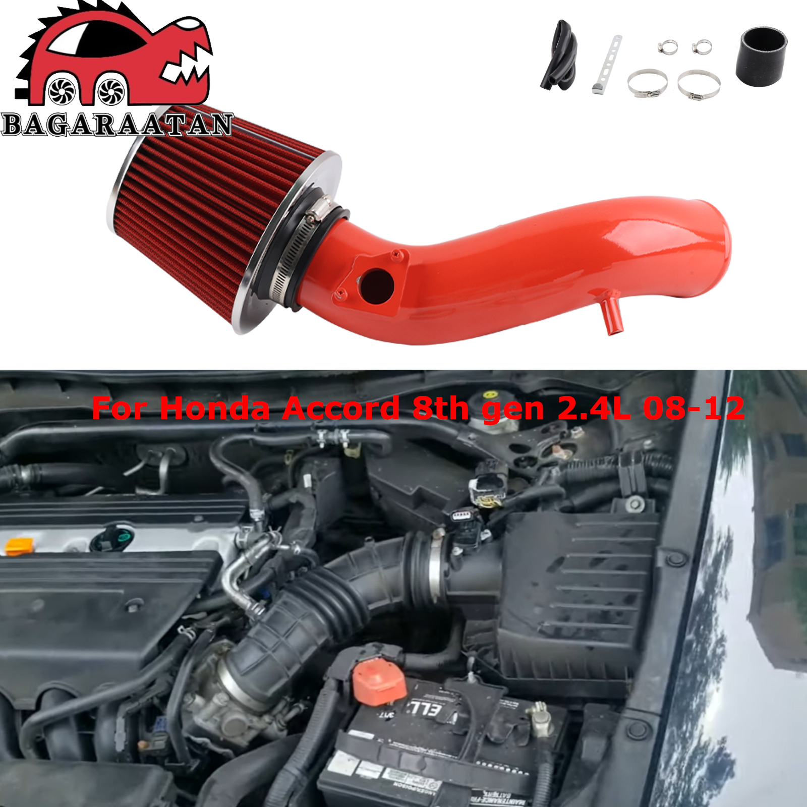 Sistem Asupan Udara Tipe Shortram, Kit Asupan Udara Dingin, Filter Udara Kering untuk Honda Accord 2.4L Generasi ke-8 08-12