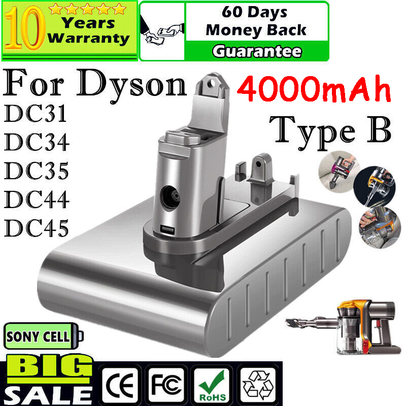 Baterai Vakum Li-ion 22.2V 4000MAh (Hanya Cocok Tipe B) untuk Dyson DC35, DC45 DC31, DC34, DC44, DC31 Anima