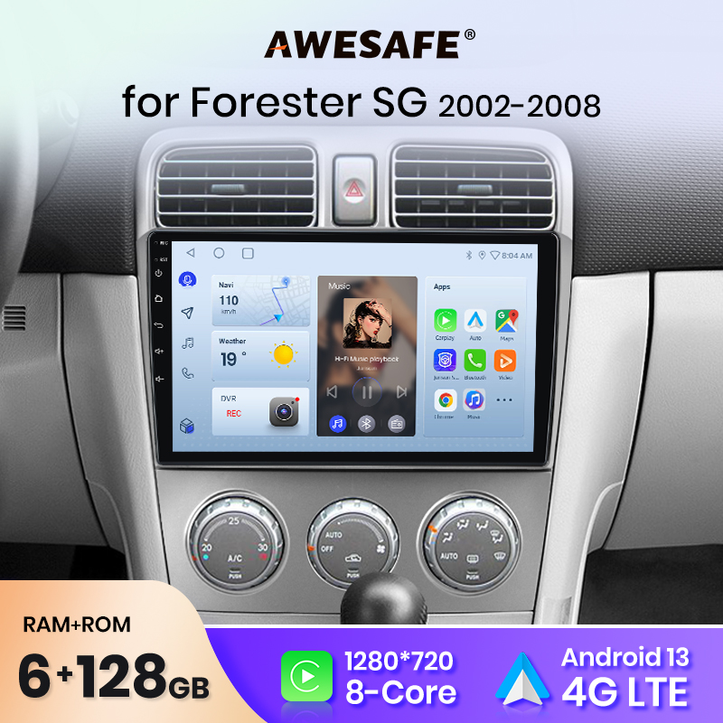 AWESAFE PX9 Plus Radio samochodowe dla Subaru Forester SG 2002 - 2008 bezprzewodowy CarPlay Android Auto No 2 din 2din DVD