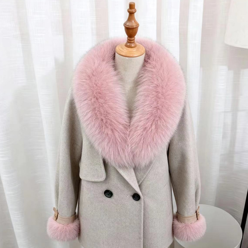 Cuello grande de piel de zorro auténtica para mujer, cuello de piel natural para invierno, decoración para sudaderas, chales genuinos para abrigos, chaquetas y ribetes de capucha.