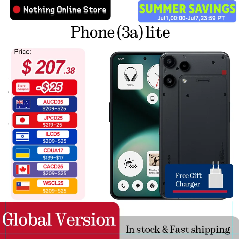 В наличии  Nothing Phone (3a) lite  Global Version MediaTek Dimensity 7300 Pro5G 6.77 AMOLED 120 Гц 5000 мАч 50 МП Camare