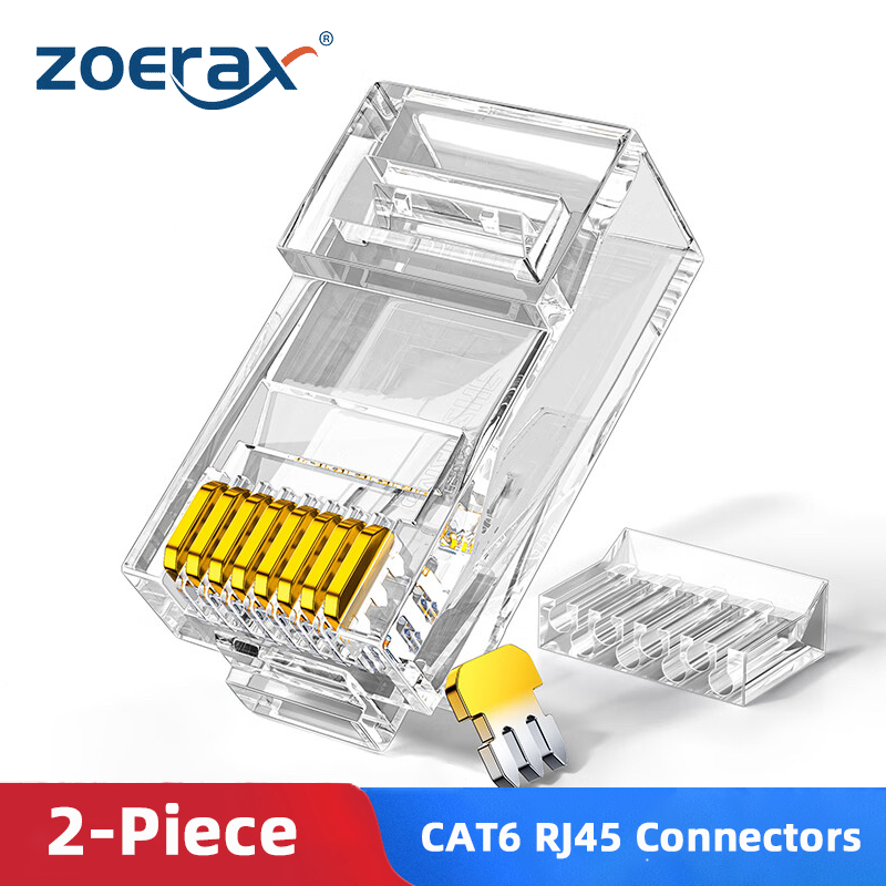 ZoeRax 50 ชิ้น 2 ชิ้น Cat6 RJ45 ตัวเชื่อมต่อ, Cat 6 2 ชิ้น RJ 45 ปลาย, UTP 8P8C Ethernet Connector ปลั๊กสําหรับ Cat6 Cat5e สาย