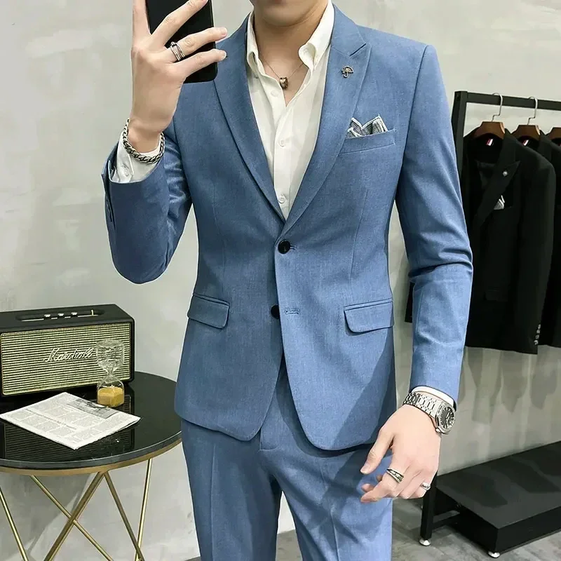 (Blazer + Hose) High-End-Marke Plaid Herren Casual Formal Büro Business Anzug Bräutigam Hochzeitskleid Slim Anzug Jacke Hose