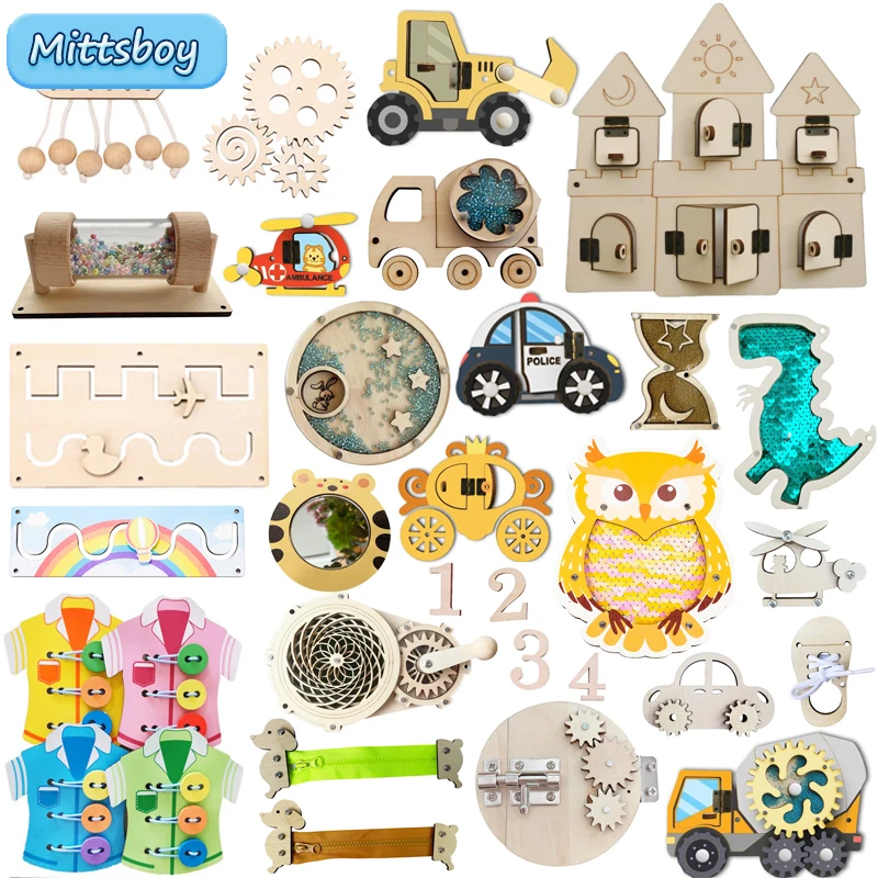 2024 DIY Montessori Busy Board Akcesoria Drewniane Graffiti Cyfra Wczesna Piłka Cekiny Helikopter Zabawka Edukacyjna Dla Dzieci Prezent
