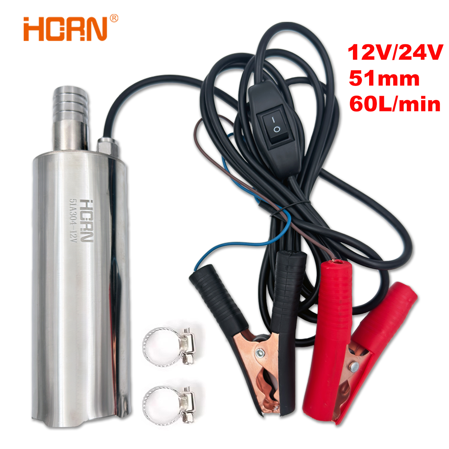Bomba eléctrica sumergible portátil de CC, 12V/24V, 130W, para entrega de combustible diésel, transferencia de succión de aguas residuales, bomba eléctrica de 60L/Min