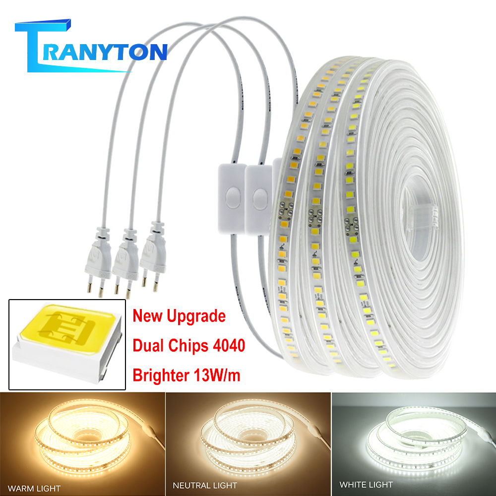 Striscia LED AC220V 4040 Alta luminosità 120 LED/m Illuminazione decorativa per interni ed esterni Strisce LED bianco/bianco caldo/bianco neutro